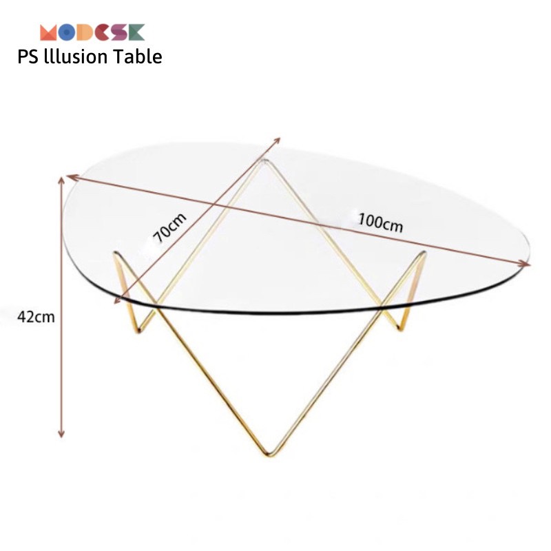Bàn Sofa Modesk PS Illusion Table  D1000 x R700 x C420 (mm) [Khung sắt  mặt kính