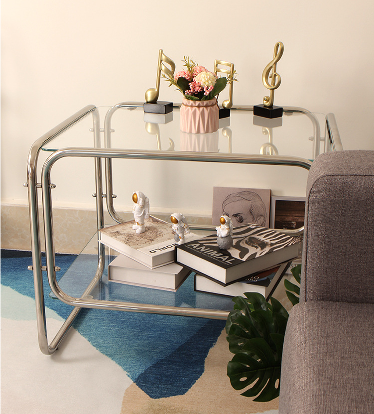 [MOSSTA0032] Bàn Sofa, Kệ trang trí MODESK Table Sofa 3 Khung Inox 304 - Kính Cường Lực [phòng khách - quán cafe]