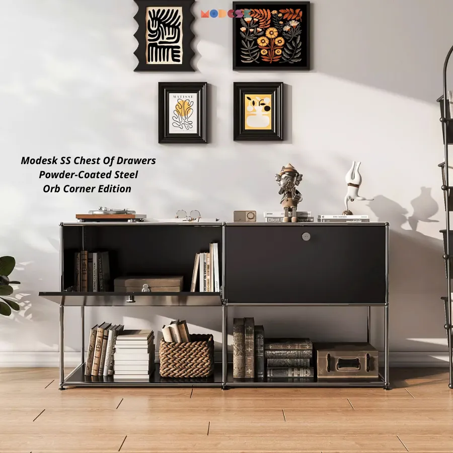 [MOSSSH0270] Modesk SS Chest Of Drawers Powder Coated Steel Orb Corner Edition / Tủ trang trí - Kệ anhiều hộc sắt sơn tĩnh điện - góc cầu / D1500xR350xC700mm