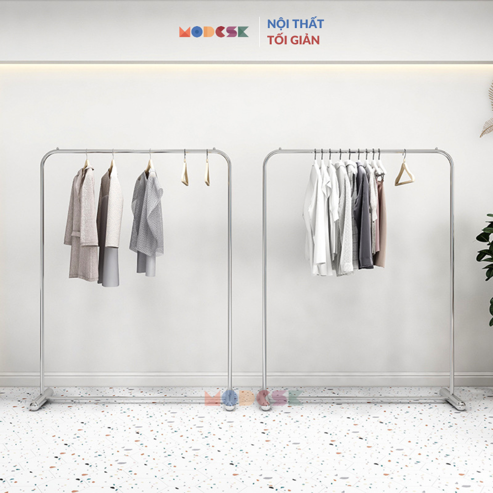 MODESK SS Single Clothing Rack With Round Legs/Sào đơn chân tròn đầu tròn D1300xR400xC1500mm [Màu Inox nguyên bản]