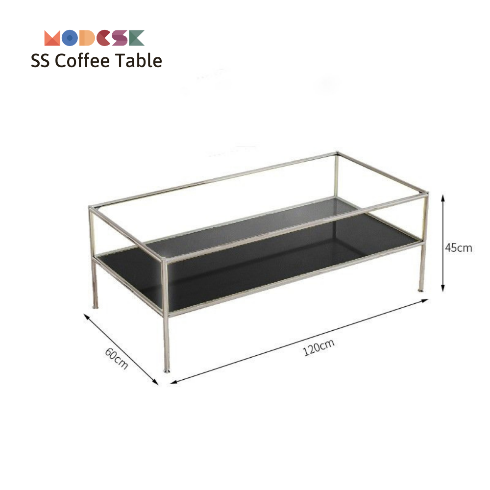 Bàn Sofa 2 tầng chữ nhật Modesk SS Coffee Table D1200 x R600 x C450 mm [khung inox, ván, kính]