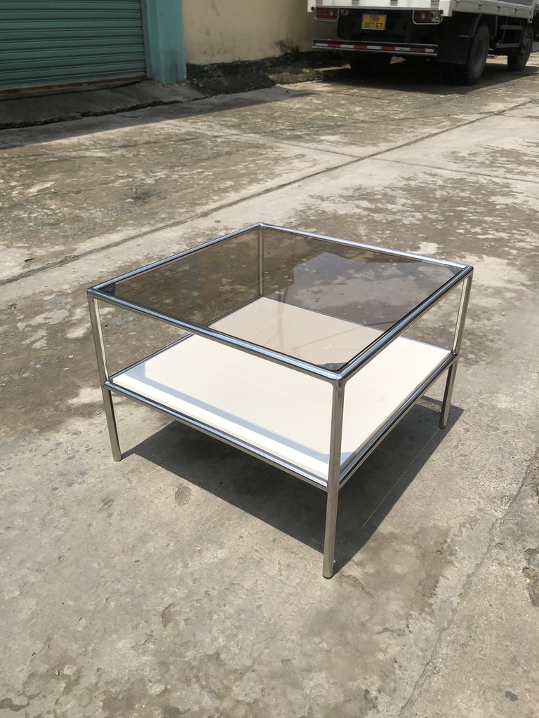 Modesk SS Coffee Table/ Bàn Sofa 2 tầng vuông  D600 x R600 x C450 mm [khung inox, ván, kính]