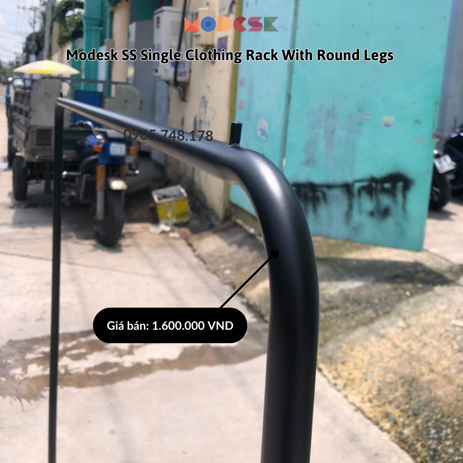 MODESK SS Single Clothing Rack With Round Legs/Sào đơn chân tròn đầu tròn D1300xR400xC1500mm [Màu Inox nguyên bản]