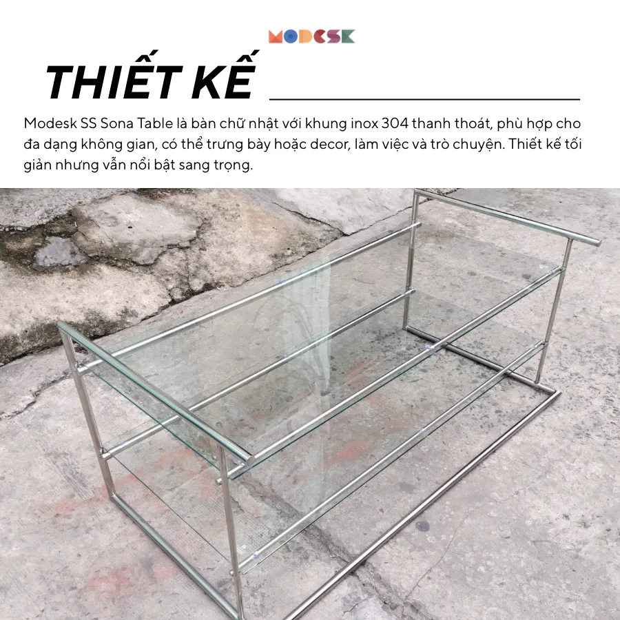 Modesk SS Sona Table mặt kính 2 tầng.webp