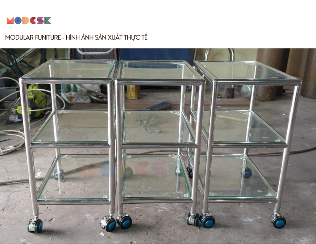 Trolley 3 Glass Light D450 x R300 x C560mm Inox 304