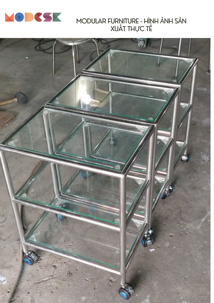 Trolley 3 Glass Light D450 x R300 x C560mm Inox 304