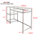 Bàn làm việc, học tập có kệ Modesk SS Two Tier Glass Table khung inox 304, ván MFC An Cường, kính cường lực [Phòng làm việc, phòng ngủ]