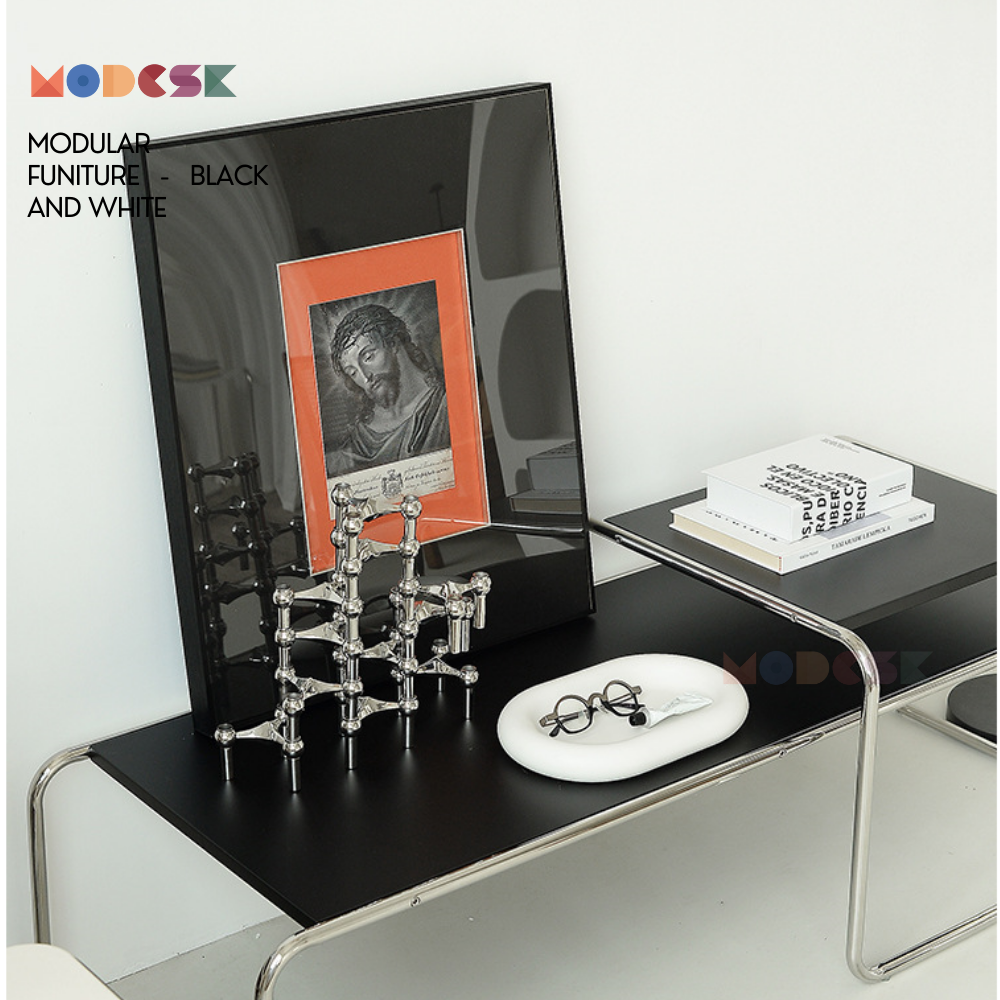 Bộ đôi Bàn Sofa Modesk SS Long Table black and white D1370 x R560 x C460 mm [Khung Inox]