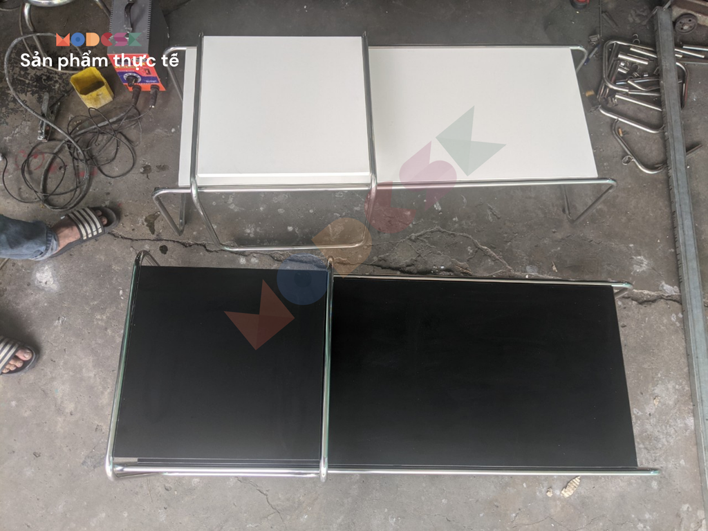 Bộ đôi Bàn Sofa Modesk SS Long Table black and white D1370 x R560 x C460 mm [Khung Inox]