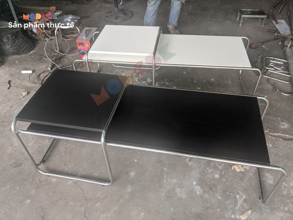 Bộ đôi Bàn Sofa Modesk SS Long Table black and white D1370 x R560 x C460 mm [Khung Inox]