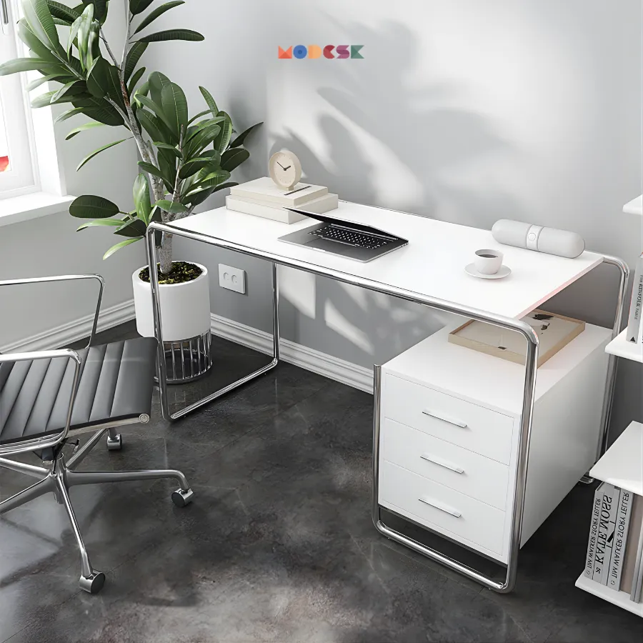 Bàn làm việc , bàn học MODESK SS Home Office Table Black & White - khung Inox 304 - Ván gỗ MFC An Cường D120xR60xC75cm