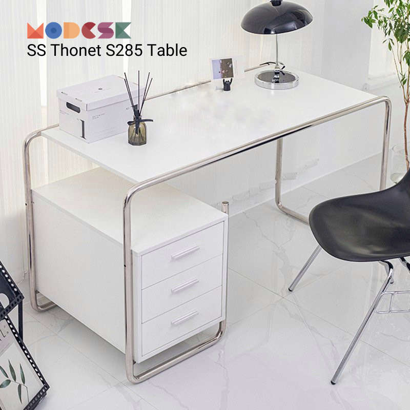 Bàn làm việc , bàn học MODESK SS Home Office Table Black & White - khung Inox 304 - Ván gỗ MFC An Cường D120xR60xC75cm