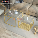 Bàn sofa, bàn trà tròn đôi hình vuông Modesk PS Double Mesh Table khung sắt sơn tĩnh điện - kính cường lực sọc  [phòng khách - quán cafe]