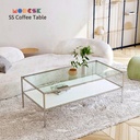 Modesk SS Coffee Table/Bàn Sofa 2 tầng chữ nhật  D1200xR600xC450mm [khung inox, ván, kính]