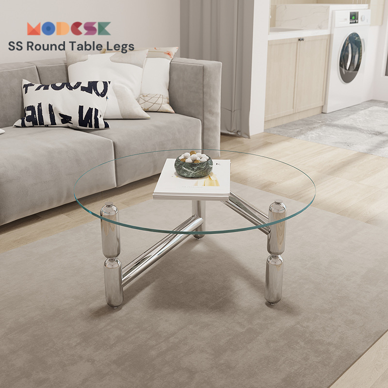 Bàn trà, bàn sofa Modesk SS Round Table Legs kính cường lực, khung inox 304 [phòng khách, phòng ngủ, spa, thời trang]