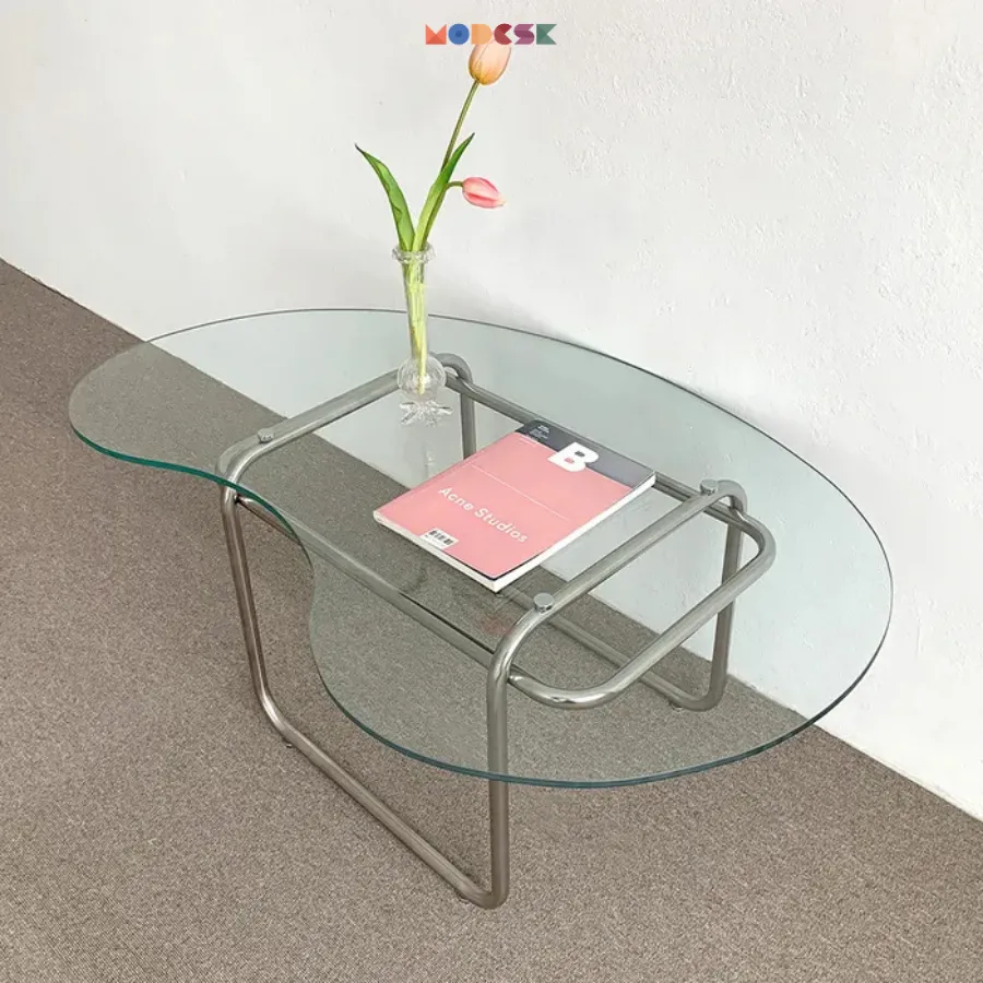 Bàn Sofa - trà hình Oval MODESK SS Sofa Oval Tabel khung inox 304 - kính cường lực [phòng khách - quán cafe] (Hình dáng kinh: Oval cân bằng)