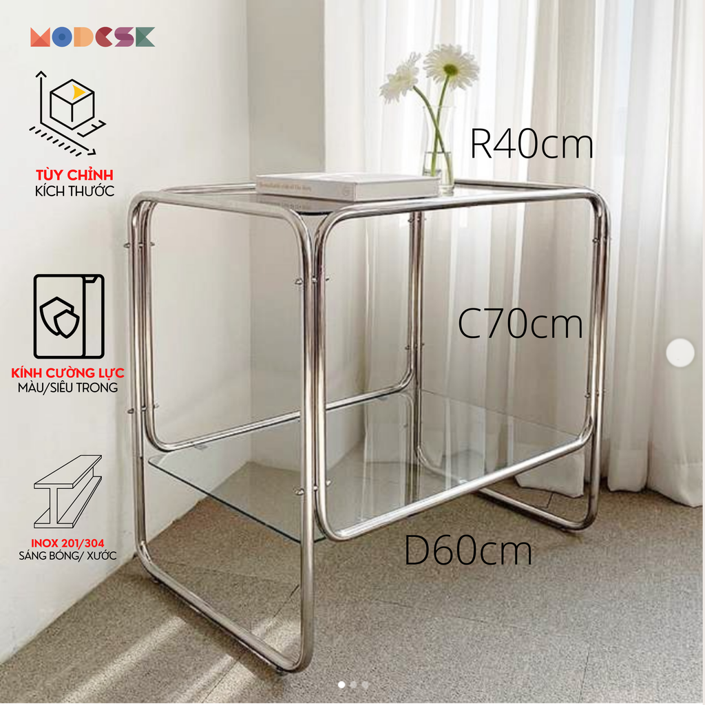 [MOSSTA0032] Modesk SS Table Glass Light Version 1/Kệ Sofa 2 tầng D600xR400xC700mm