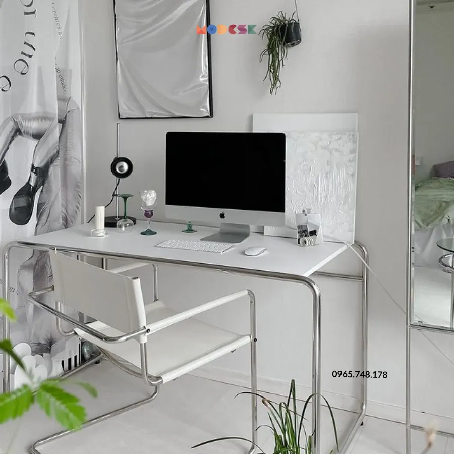Bàn làm việc , bàn học MODESK SS Home Office Table Black & White - khung Inox 304 - Ván gỗ MFC An Cường D120xR60xC75cm ([SP] Độ dày loại vật liệu mặt miếng: 5, Màu kính: None, [VT] Ván MDF chống ẩm khác: Thường)