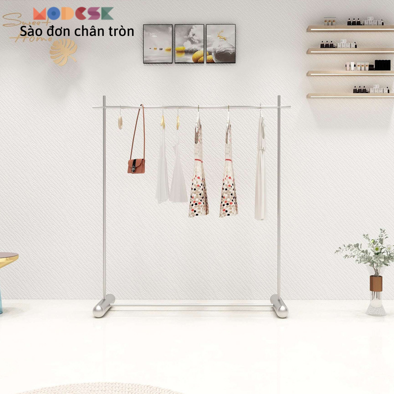 MODESK SS Single Clothing Rack With Round Legs T head – SÀO ĐƠN CHÂN TRÒN ĐẦU VUÔNG CAO CẤP, INOX 304 D1500xR400xC1600mm (Chất lượng hoàn thiện: Chịu lực)