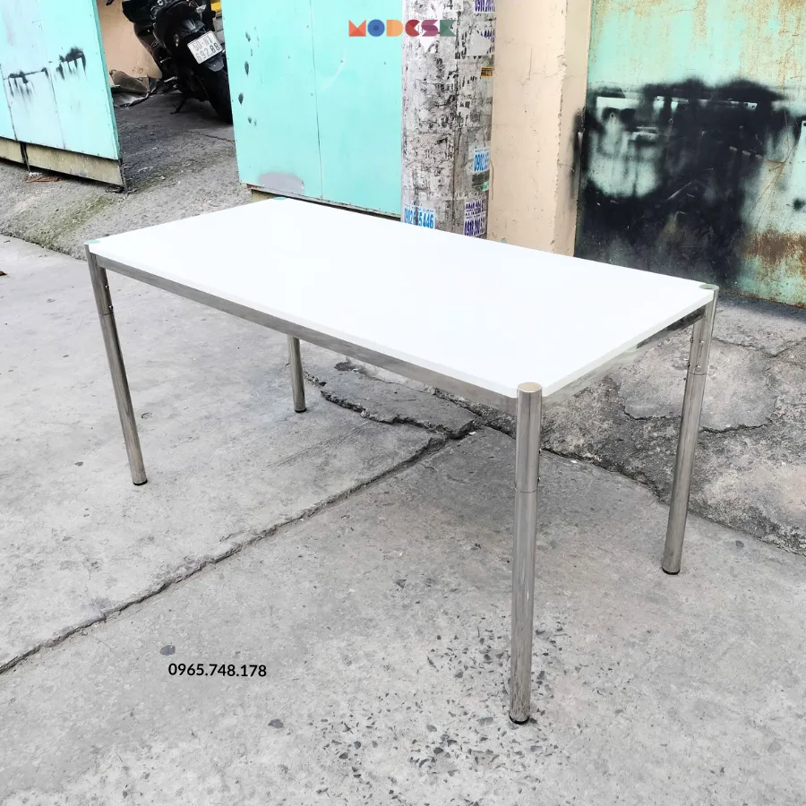 Modesk SS Elegance Table/ Bàn làm việc đa năng/1500x700x750mm  - Custom theo yêu cầu ([VT] Inox 304 Nguyên bản [Khung]: None, [GC] màu Sắt sơn tĩnh điện [khung]: None, [GC] màu Inox 304 Mạ PVD [theo m3] [Khung]: None, [VT] Mặt ván MFC An Cường 18mm [Mặt trên]: Trắng Trơn [101SH-Smooth white])