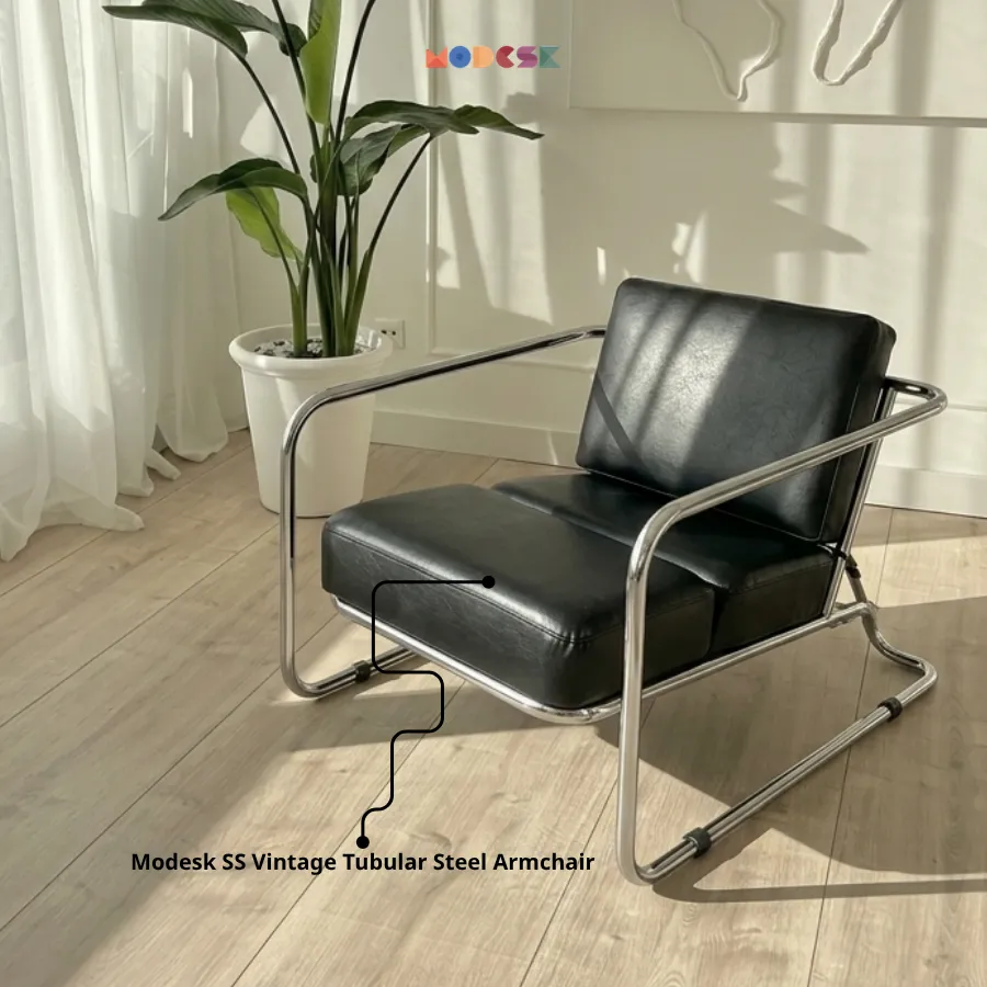 MODESK SS VINTAGE TUBULAR STEEL ARMCHAIR – GHẾ THƯ GIÃN KHUNG INOX 304 ỐNG PHONG CÁCH HIỆN ĐẠI TỐI GIẢN