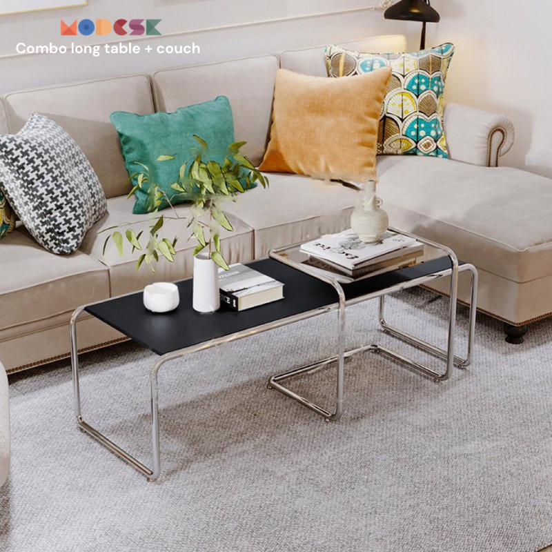 Modesk SS Long Table + Couch Table ([VT] Mặt ván MFC An Cường 18mm [Mặt trên]: Trắng Trơn [101SH-Smooth white])