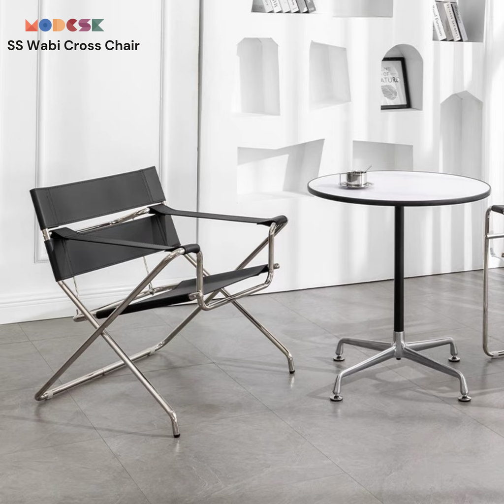 Modeks SS Wabi Cross Chair – Ghế decor, chụp ảnh, làm việc khung inox 304 thép không gỉ vải simili