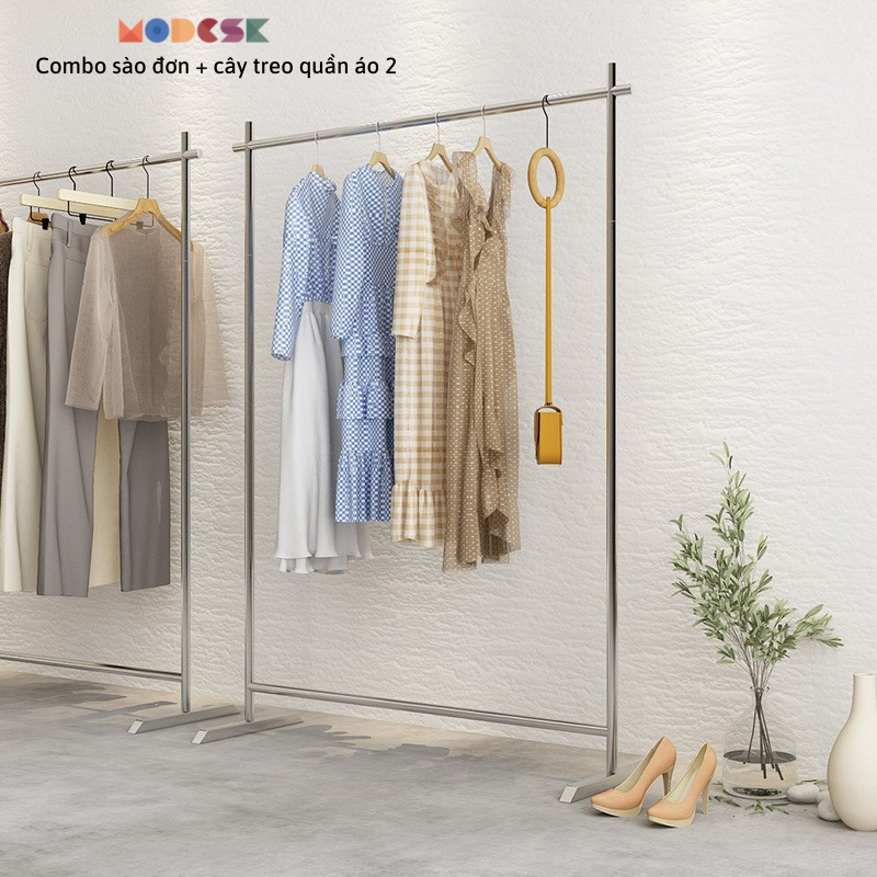 Sào đơn 2 - Sào treo quần áo shop thời trang - Khung inox 304 - Giá treo quần áo chân hình thang (Kiểu dáng: Lắp ráp)