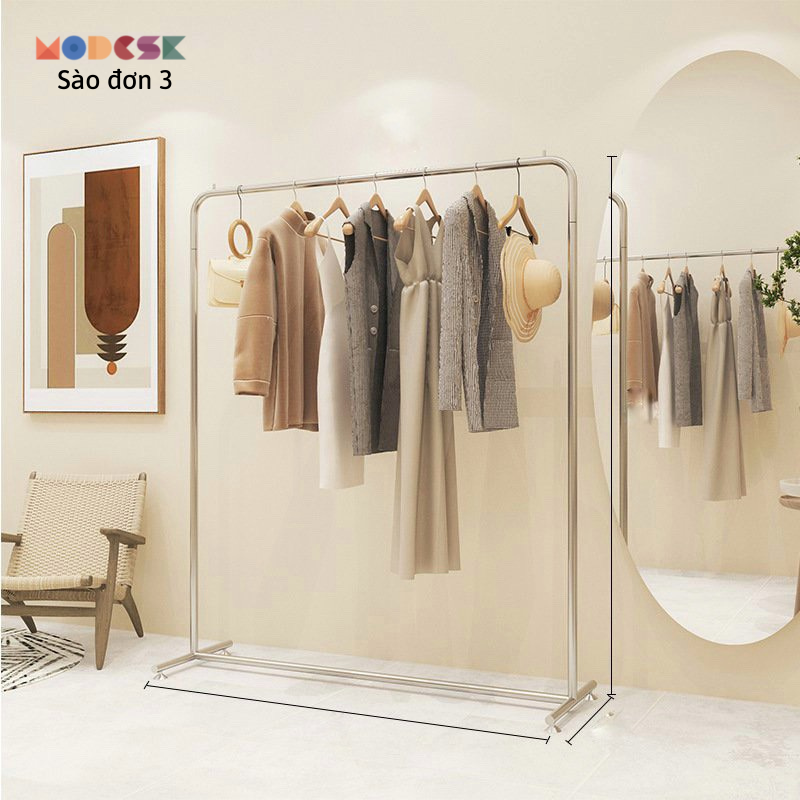 Sào đơn 3 - Sào treo quần áo shop thời trang - Khung inox 304 - Giá treo quần áo