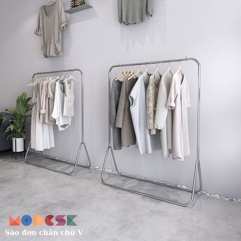 Sào đơn chân chữ V treo quần áo - Sào treo quần áo shop thời trang - Khung inox 304