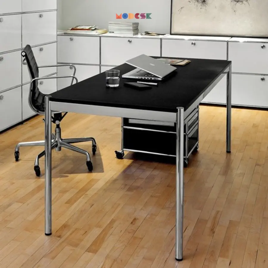 Modesk SS Elegance Table/ Bàn làm việc đa năng/1500x700x750mm  - Custom theo yêu cầu ([GC] màu Sắt sơn tĩnh điện [khung]: None, [GC] màu Inox 304 Mạ PVD [theo m3] [Khung]: None, [VT] Mặt ván MFC An Cường 18mm [Mặt trên]: Trắng Trơn [101SH-Smooth white])