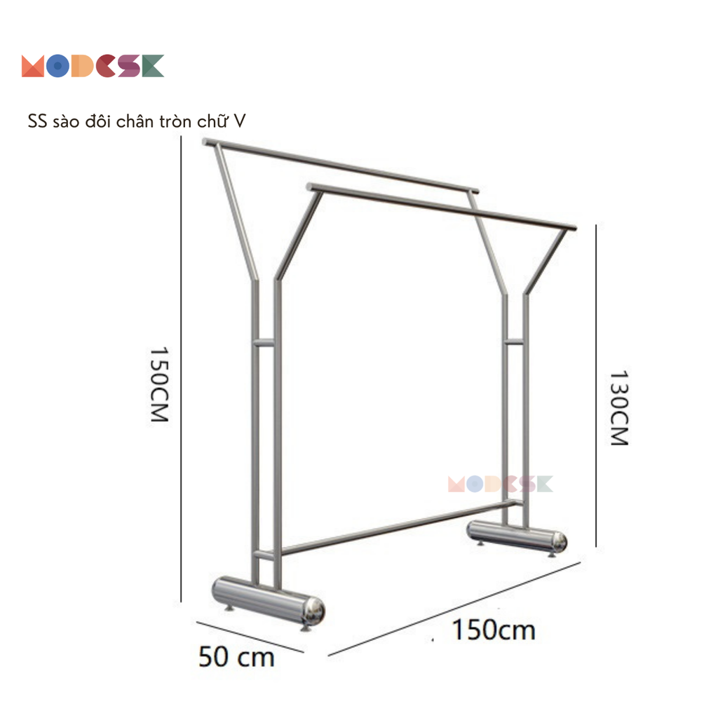 Sào đôi chân tròn đầu chữ V D1500 x R500 x C1500mm