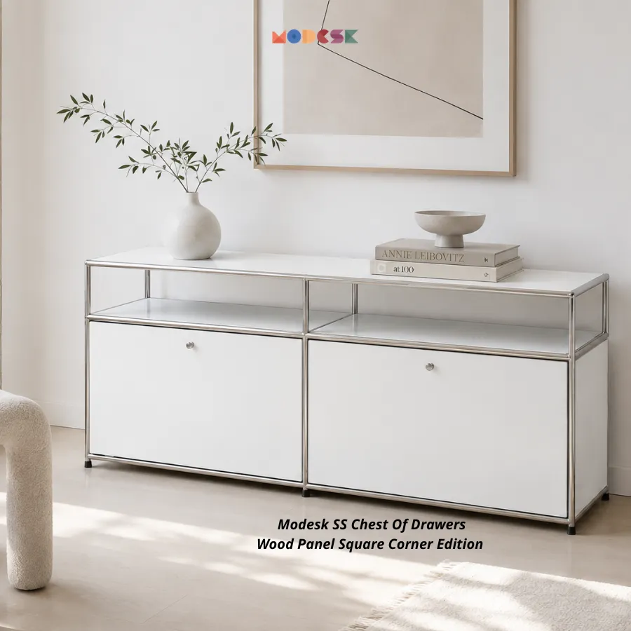 [MOSSSH0045] Modesk SS Chest Of Drawers Wood Panel Square Corner Edition / Tủ trang trí - Kệ Tivi nhiều hộc mặt ván - góc vuông / D1500xR350xC700mm