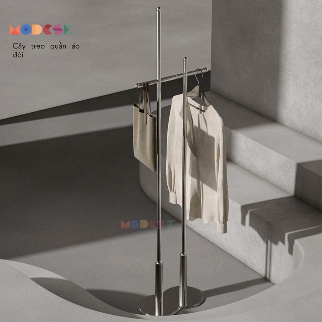 Modesk SS Hanger Freestanding Coat Rack/Cây treo quần áo đôi chân tròn D450 x R250 x C1750mm (Kiểu dáng: Lắp ráp)