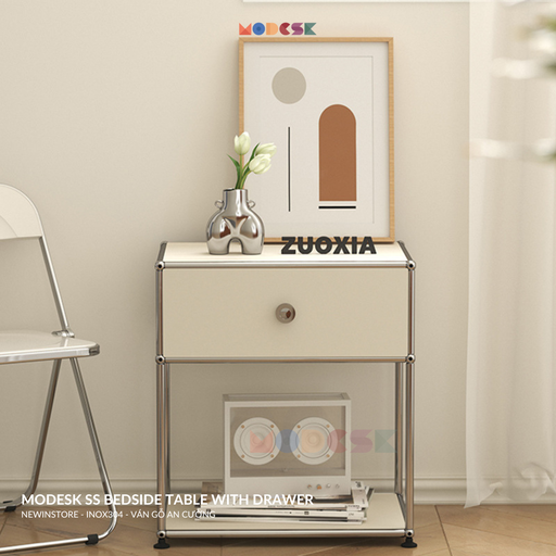 Modesk SS Bedside Table With Drawer/450x350x500mm  ([VT] Mặt ván MFC An Cường 18mm [Mặt trên]: Trắng Trơn [101SH-Smooth white])
