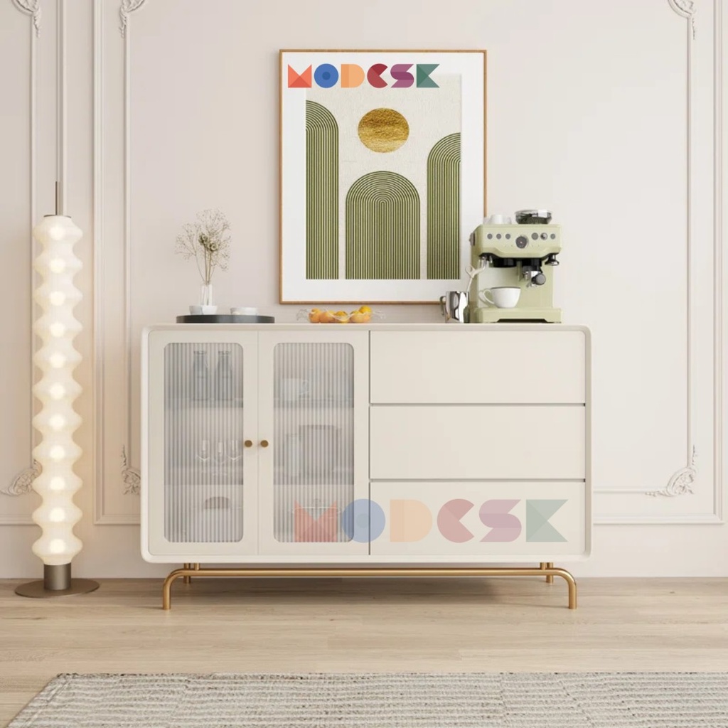 MODESK Modern Buffet Sideboard ([VT] Mặt ván MFC An Cường 18mm [Mặt trên]: Trắng Trơn [101SH-Smooth white])