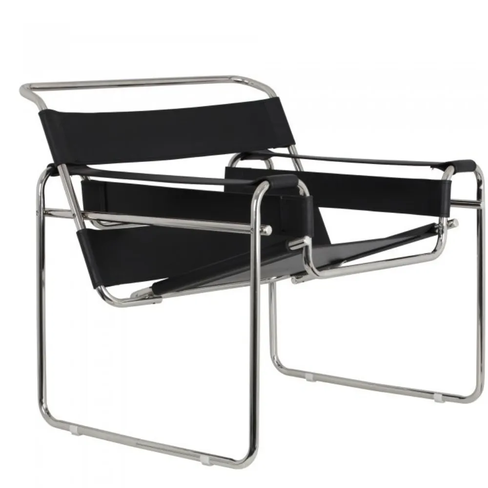 Modesk SS Bold Leather Arm Chair Wassily/ Ghế thư giãn đọc sách D810xR740xC754mm (Màu da PU: Da PU 001 đen - vân)