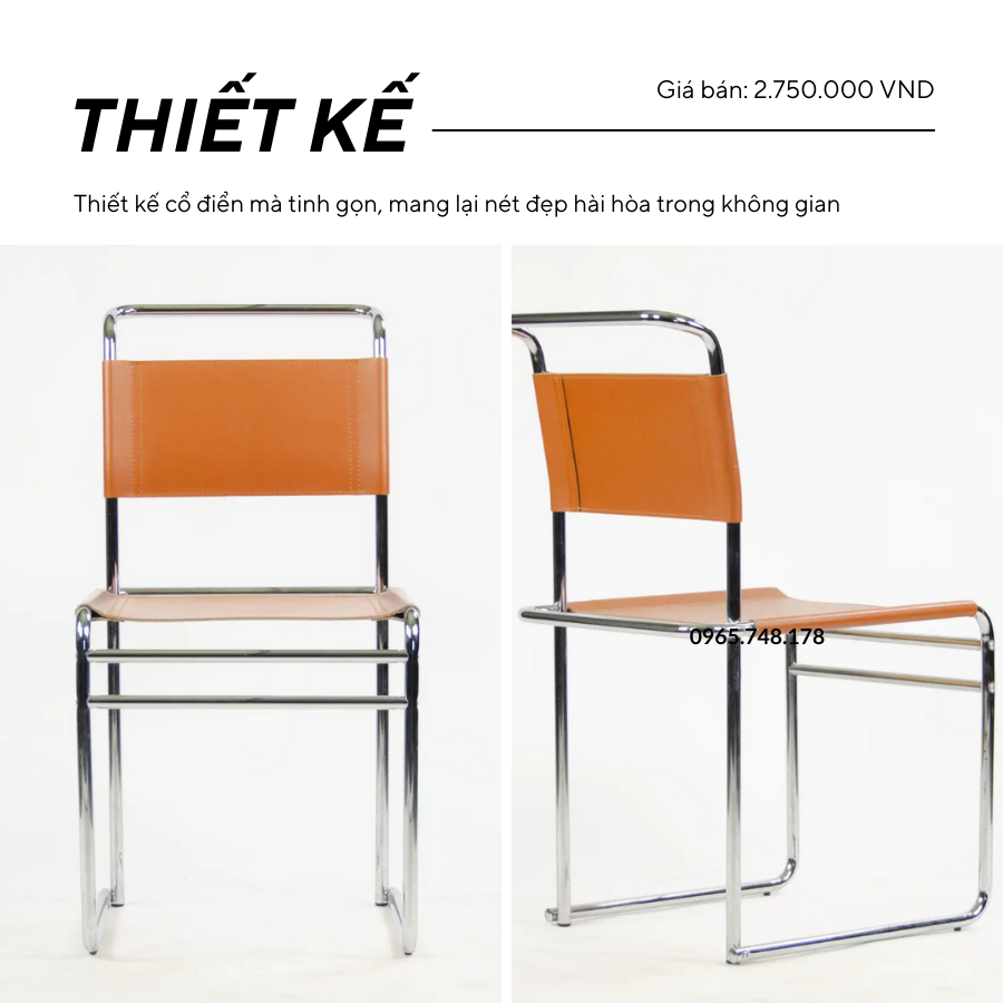 Modesk SS Chrome Leather Arm Chair/ Ghế ăn inox 304 600x450x880mm   (Màu da PU: Simili Đen [35])