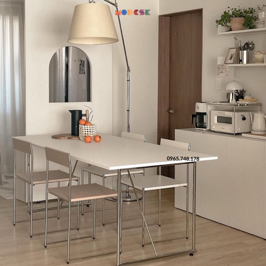 [MOSSTA0273] Modesk SS Lato Table/ Bộ bàn ăn Lato ván An Cường khung inox 304