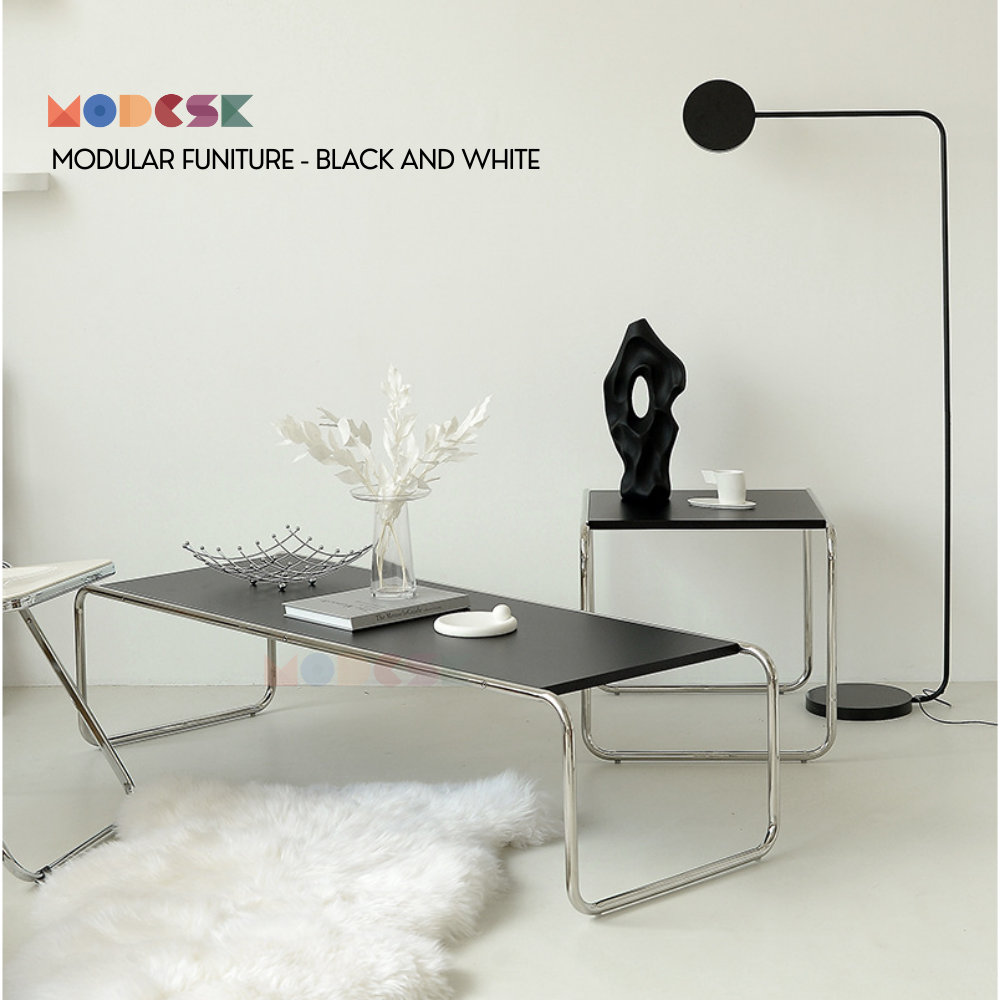 Bàn Sofa, bàn trà dài MODESK SS Sofa Long Table Black & White (bộ 2 cái) Ván MFC Khung Inox 304 Phòng Khách Cafe Shop