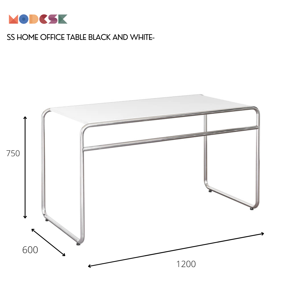Bàn làm việc , bàn học MODESK SS Home Office Table Black & White - khung Inox 304 - Ván gỗ MFC An Cường D120xR60xC75cm