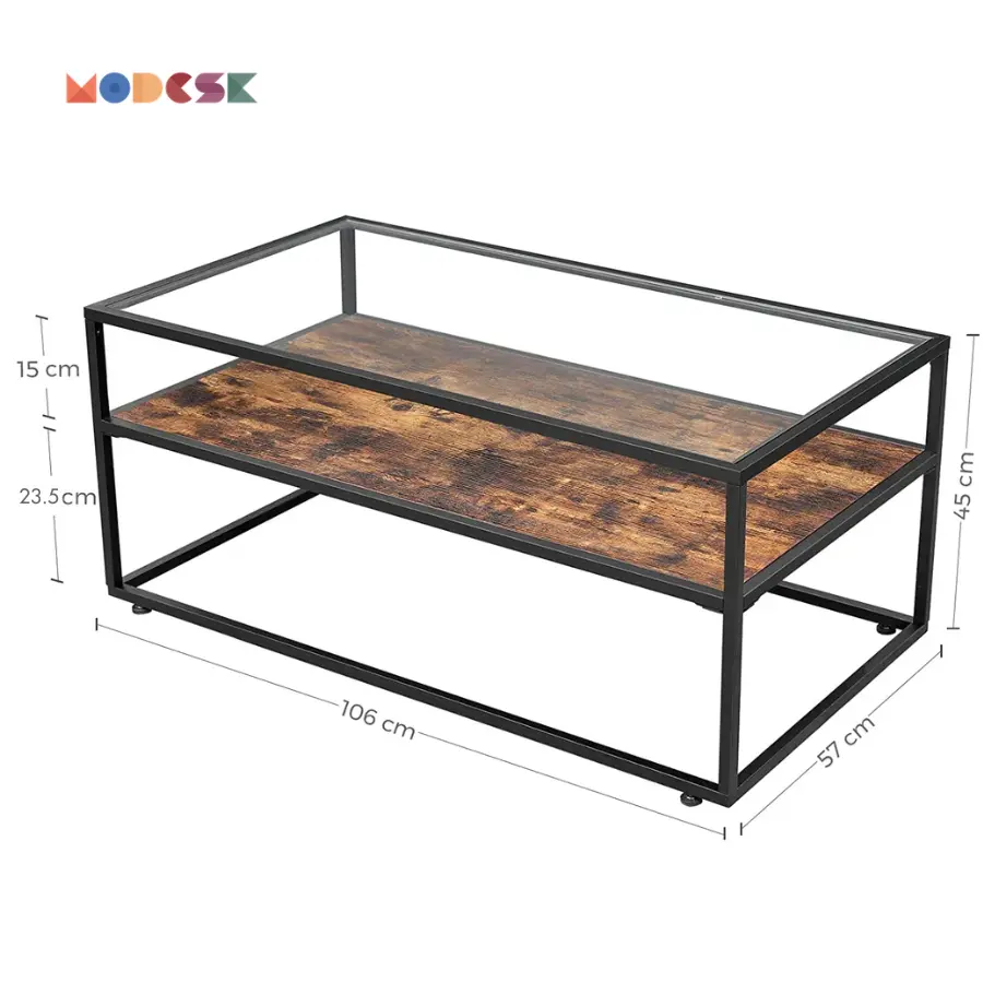 Bàn sofa dài, bàn trà dài MODESK SP Vintage Sofa Table Artisan Oak Khung Sắt Sơn Tĩnh Điện - Ván Gỗ MFC Kính Cường Lực