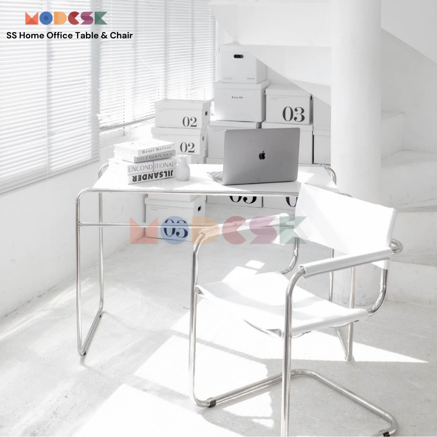 Ghế Làm Việc Đọc Sách Thư Giãn MODESK Home Ofice Arm Chair Black and White Khung Inox 304 Da Simili D500xR500xC800mm
