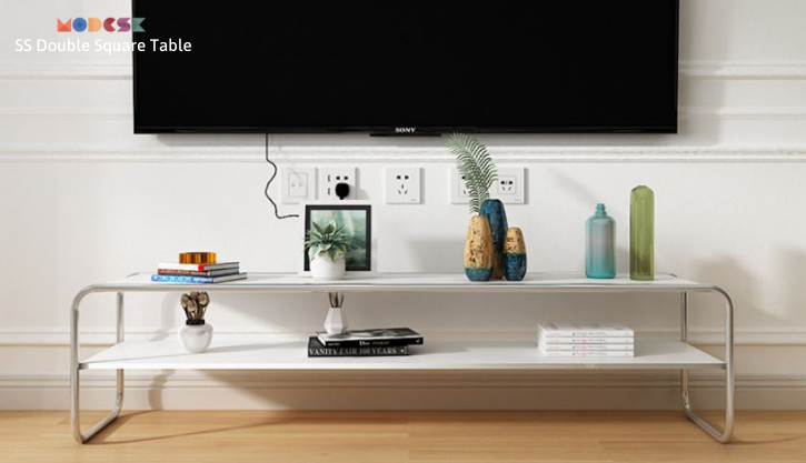 Bàn sofa, bàn trà đôi hình chữ nhật Modesk SS Double Square Table khung inox 304 – kính cường - ván MFC an cường - phòng khách, quán cà phê