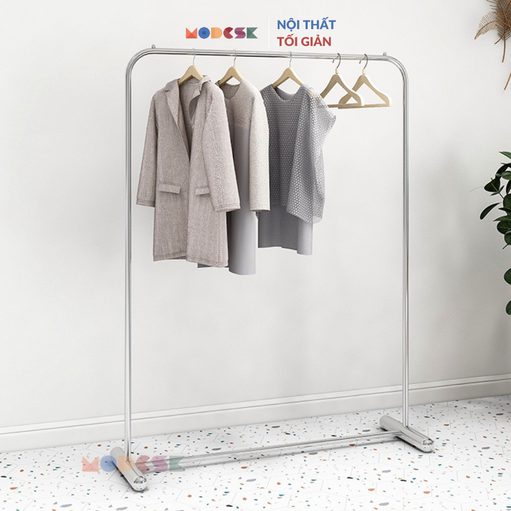 MODESK SS Single Clothing Rack With Round Legs/Sào đơn chân tròn đầu tròn D1300xR400xC1500mm [Màu Inox nguyên bản]